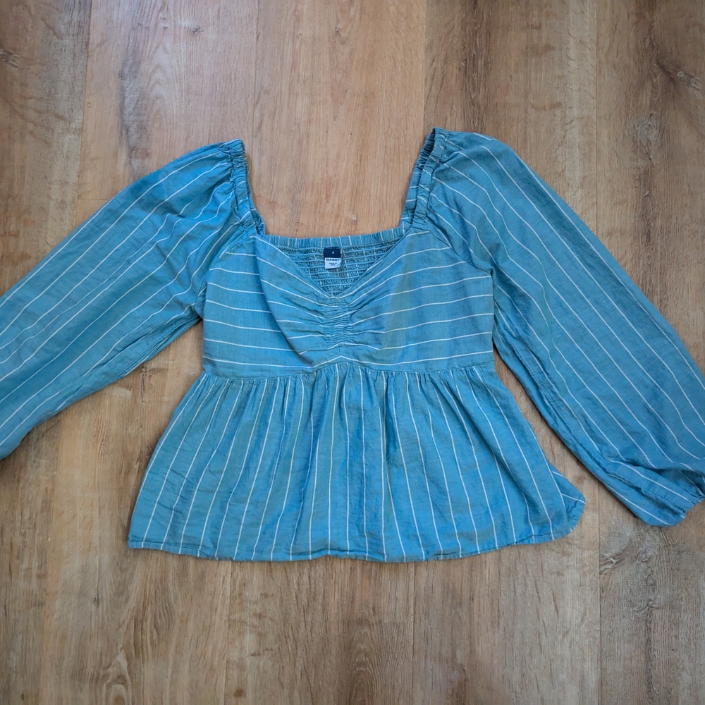 Old Navy Blue & White Striped Peplum Top Women's Small